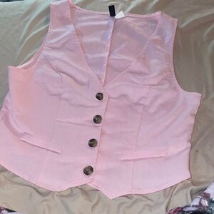 Divided Pink Sleeveless Button-Front Vest